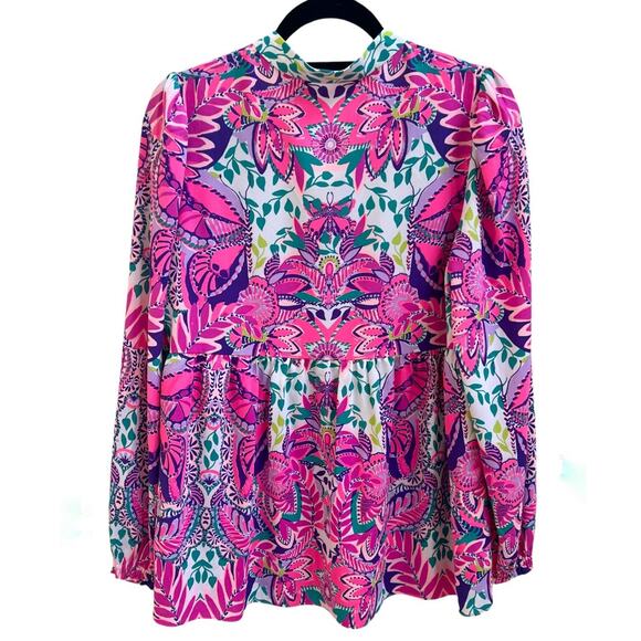 Lilly Pulitzer Winona Tunic Long Slv Blouse She's Too Fly Sz M Empire Peplum Top - Picture 3 of 7